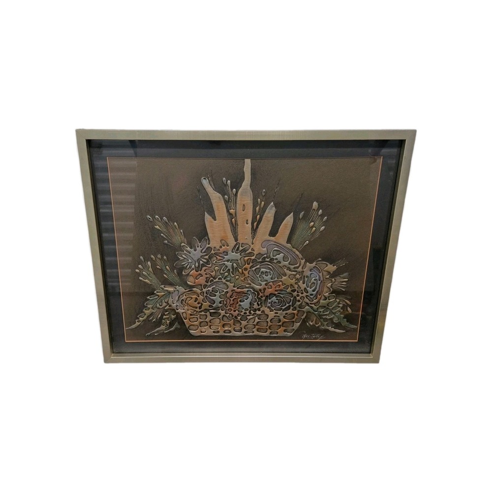 Joel Zaretsky  Mid Century Mixed Metallic 3D Vibrant Framed Wall Sculpture Art
